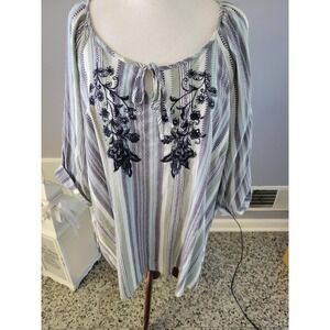 Catherines Plus‎ Size 5X Striped Embroidered Tunic Top Boho Festival